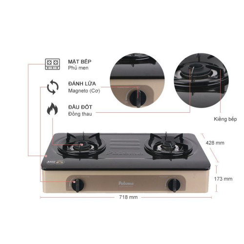 Bếp gas Paloma mặt trước mầu đồng PA-V72EG